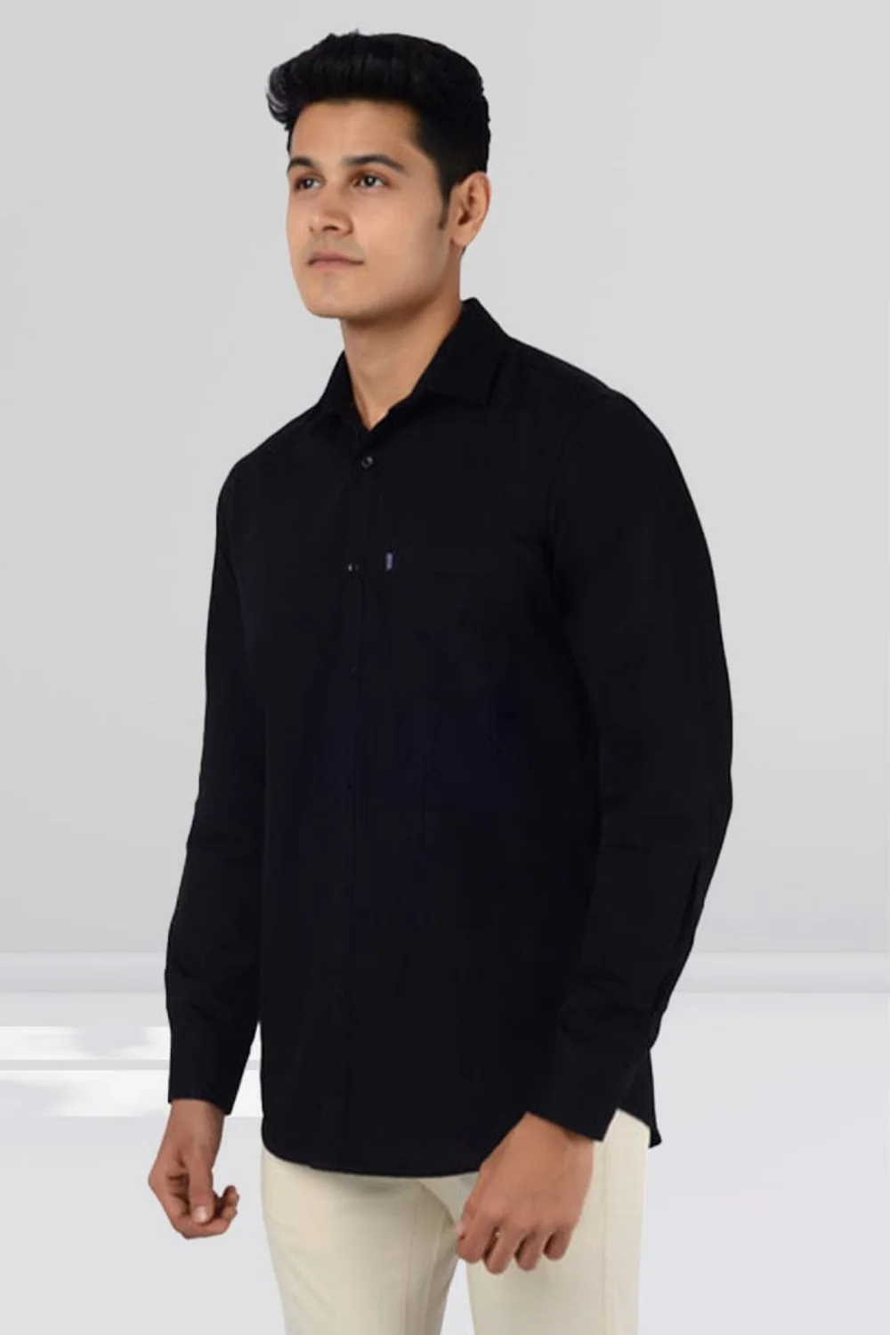 Slim Fit Full Sleeves Shirt- Black - Image 3