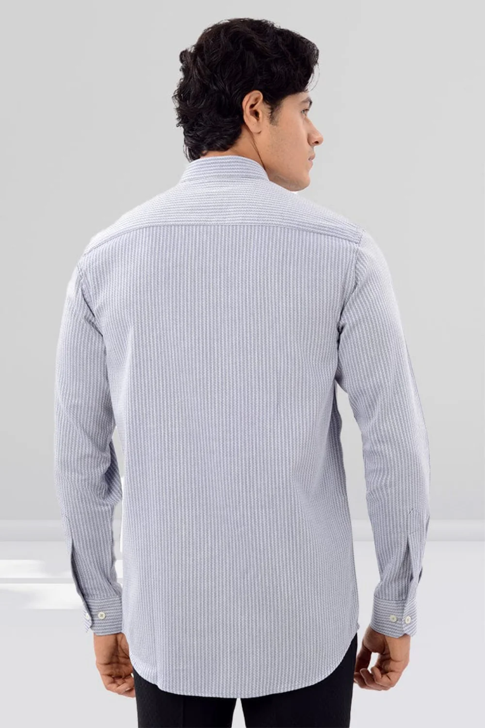 Slim Fit Full Sleeves Shirt-Light Grey - Image 2