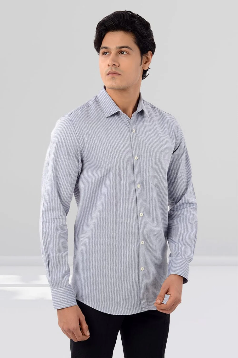 Slim Fit Full Sleeves Shirt-Light Grey - Image 4