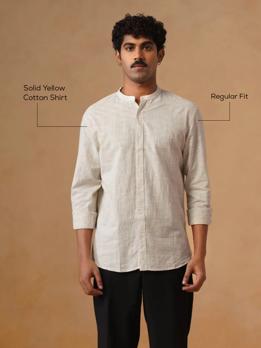 Solid Yellow Cotton Shirt – Regular Fit, Full Sleeves - Image 4
