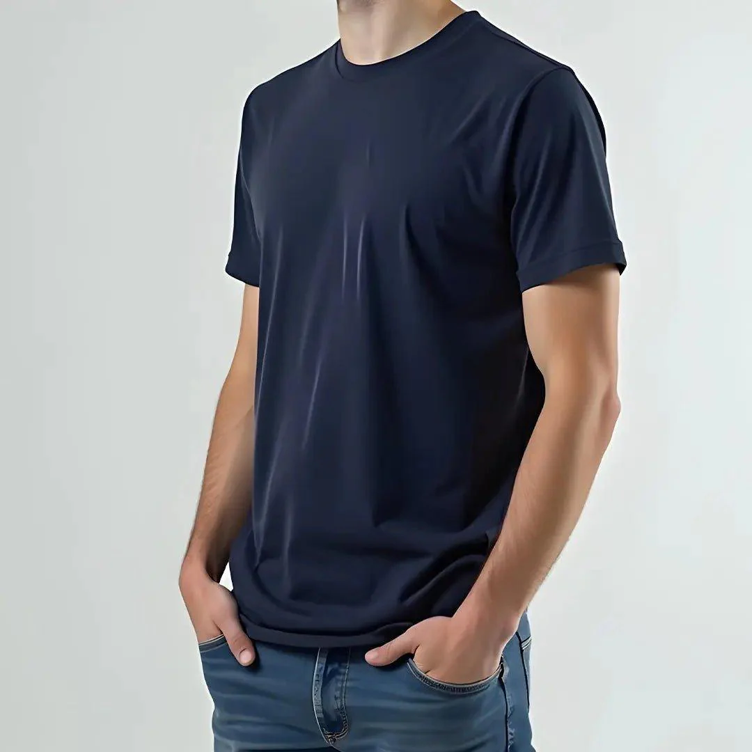 Supima Cotton Crew Neck T-Shirt  - Navy - Image 3