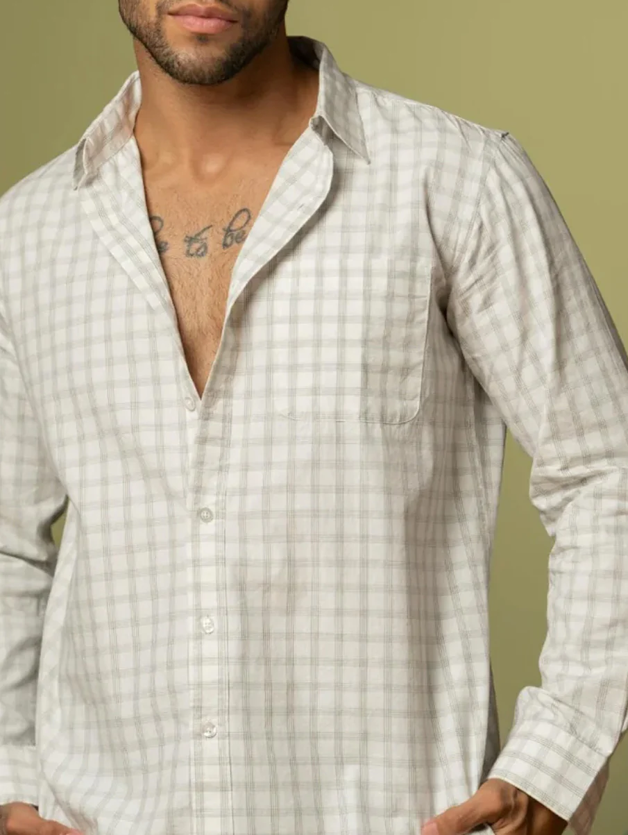 White Checkered Cotton Shirt – Full Sleeve, Regular Fit - Image 6