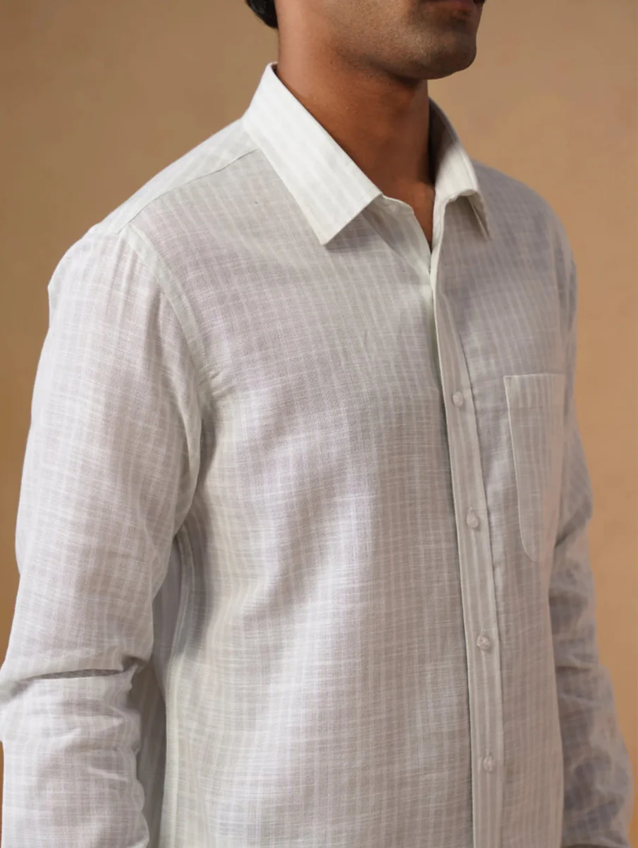 White Checked Brushed Cotton Shirt – Regular Fit, Full Sleeves - Image 6