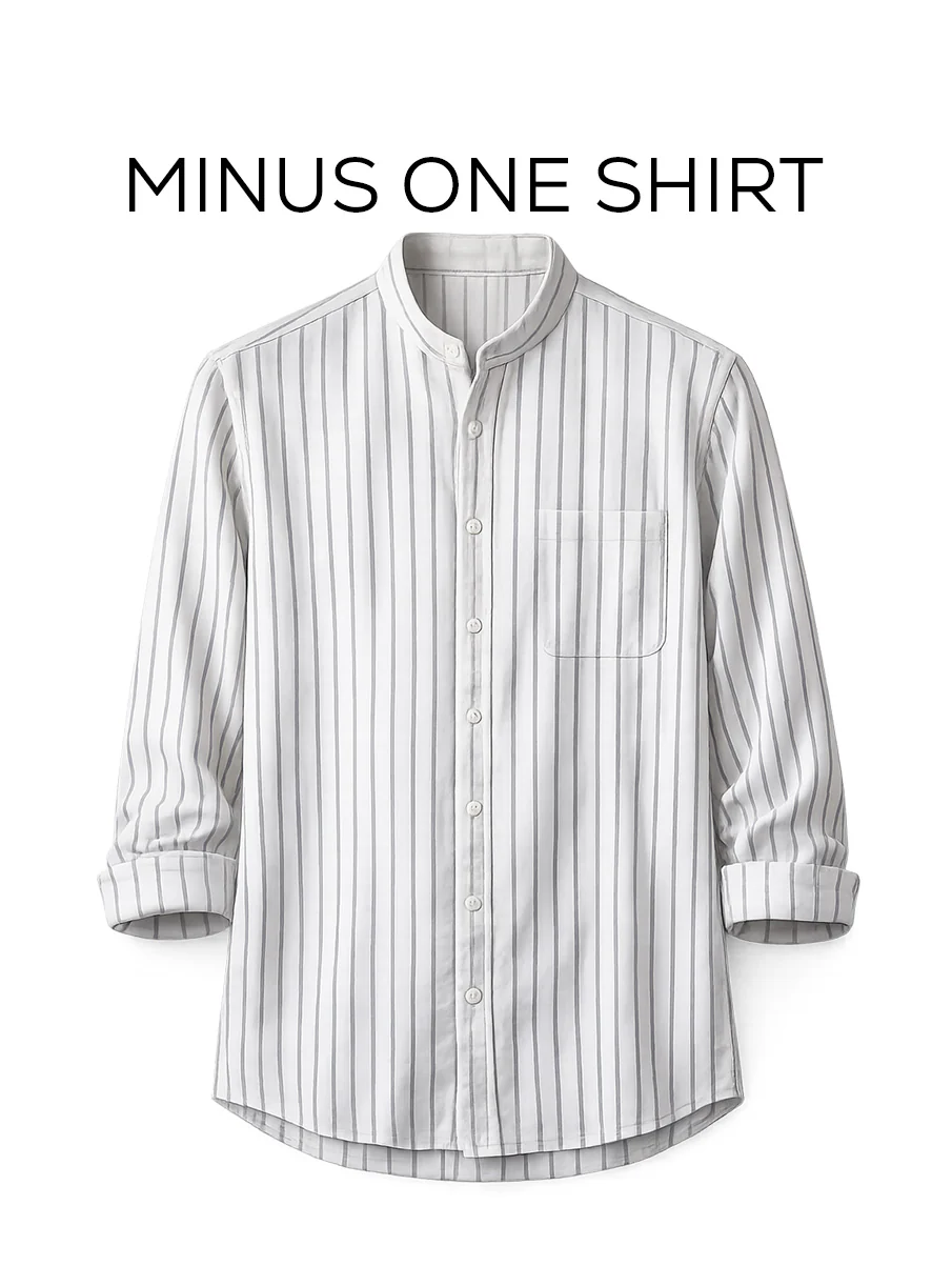 White Striped Cotton Mandarin Collar Shirt – Regular Fit, Full Sleeves - Image 2