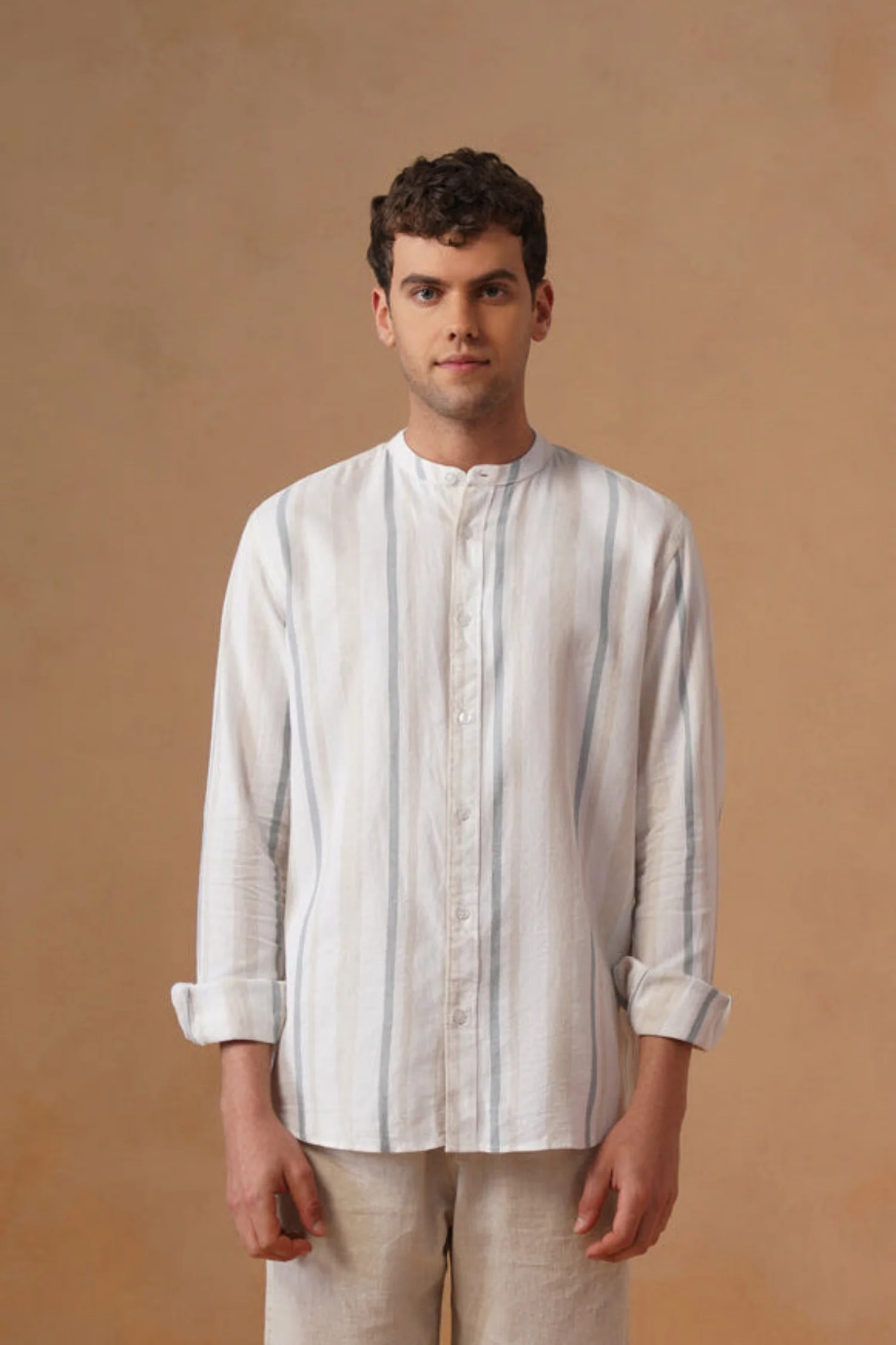 White Striped Cotton Shirt – Regular Fit, Full Sleeves