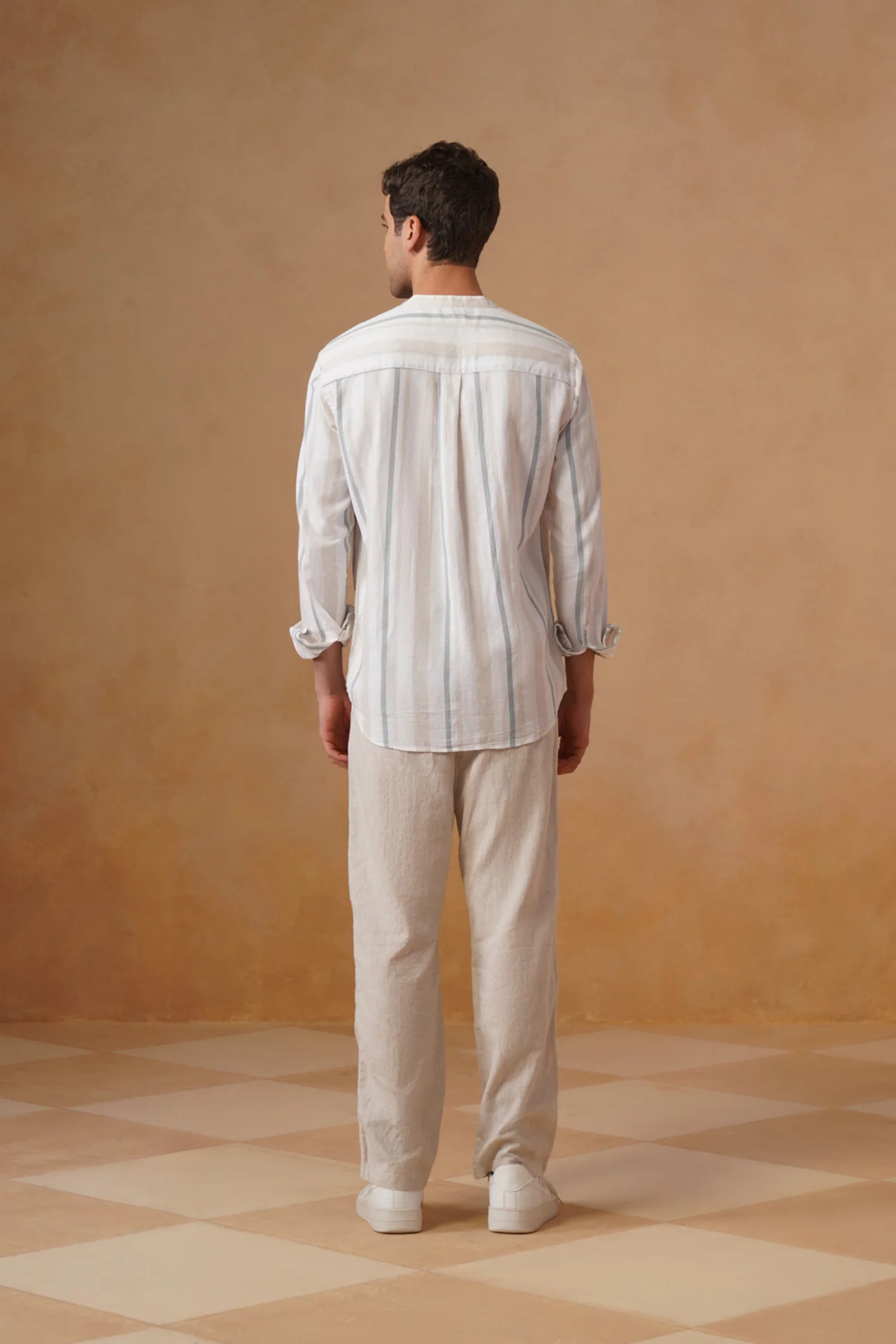 White Striped Cotton Shirt – Regular Fit, Full Sleeves - Image 2
