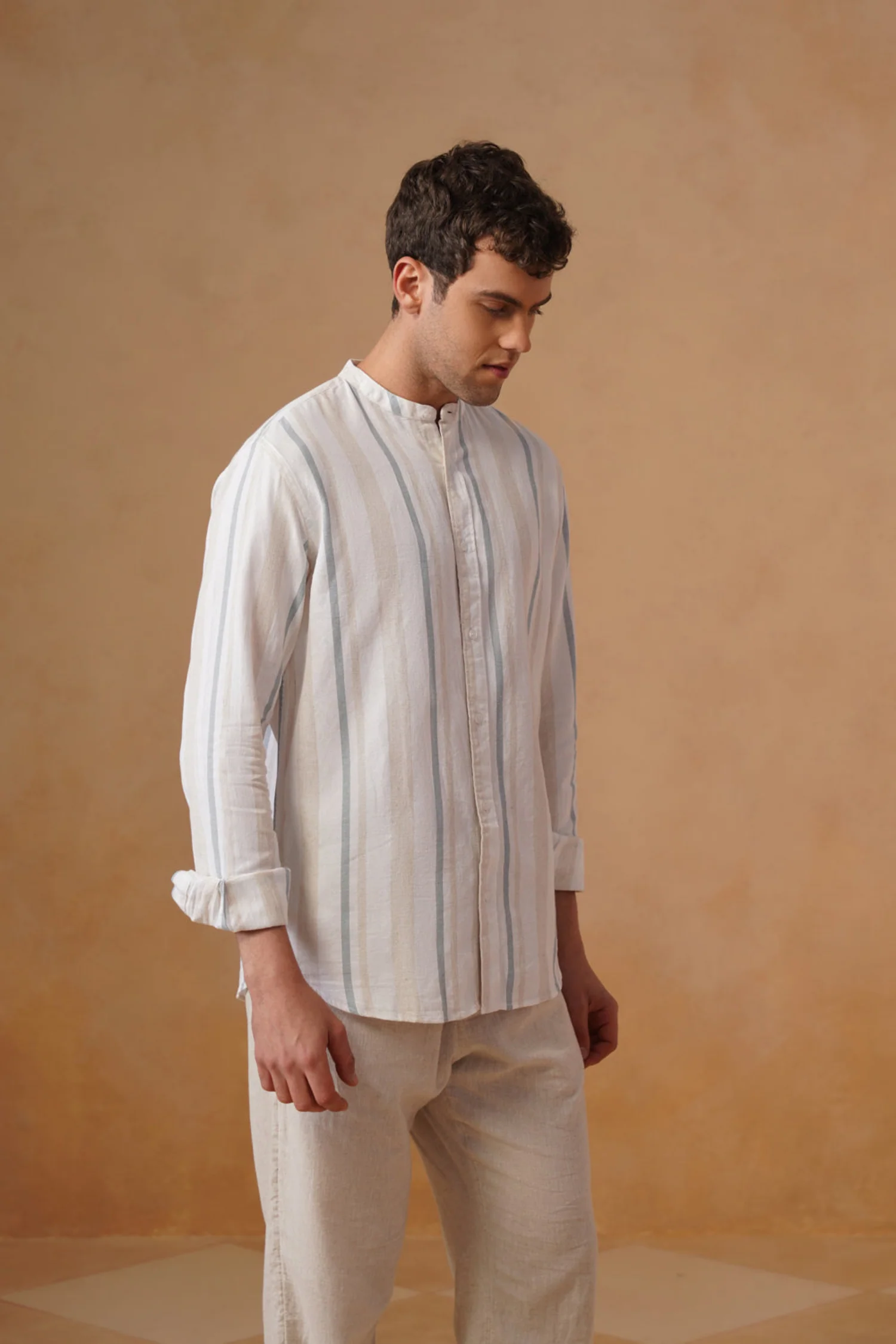 White Striped Cotton Shirt – Regular Fit, Full Sleeves - Image 3