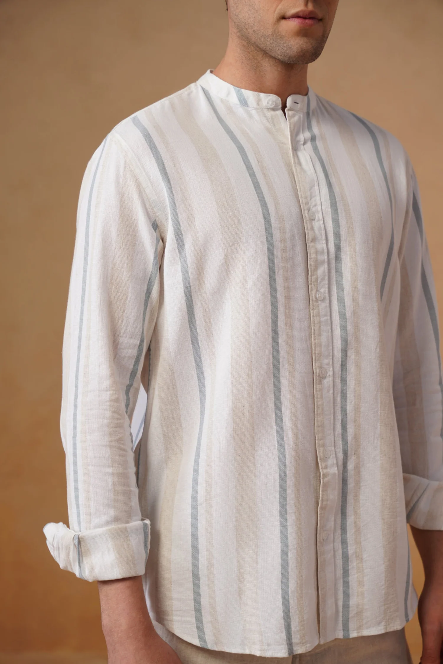 White Striped Cotton Shirt – Regular Fit, Full Sleeves - Image 4