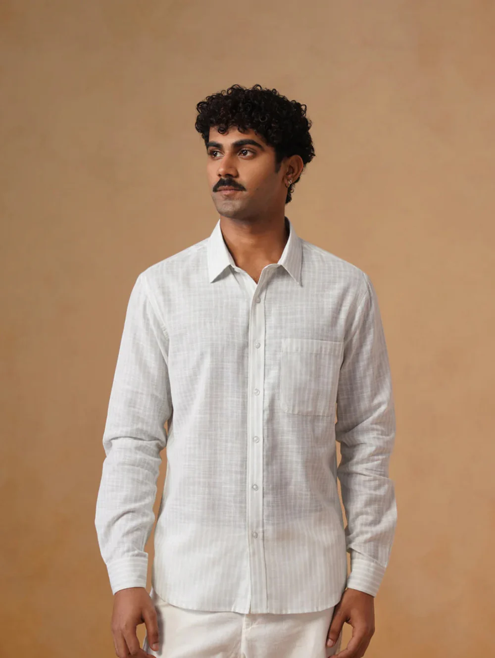 White Striped Cotton Shirt – Regular Fit, Full Sleeves