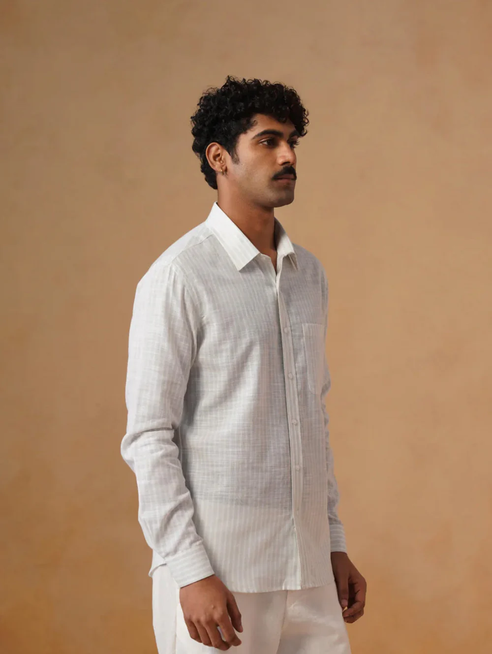 White Striped Cotton Shirt – Regular Fit, Full Sleeves - Image 3