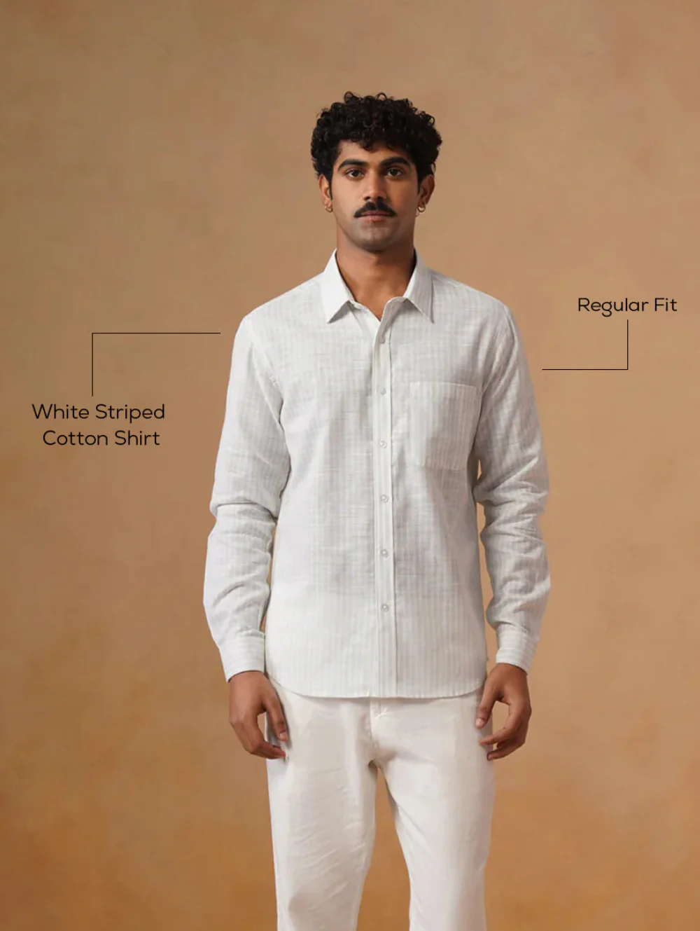 White Striped Cotton Shirt – Regular Fit, Full Sleeves - Image 4