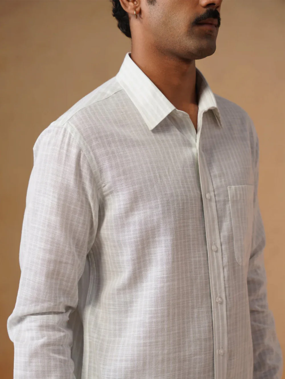 White Striped Cotton Shirt – Regular Fit, Full Sleeves - Image 6
