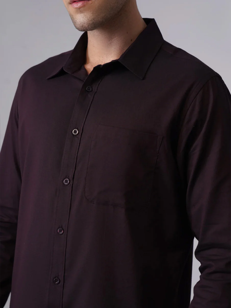 Wine Brushed Cotton Shirt – Regular Fit, Full Sleeves - Image 6