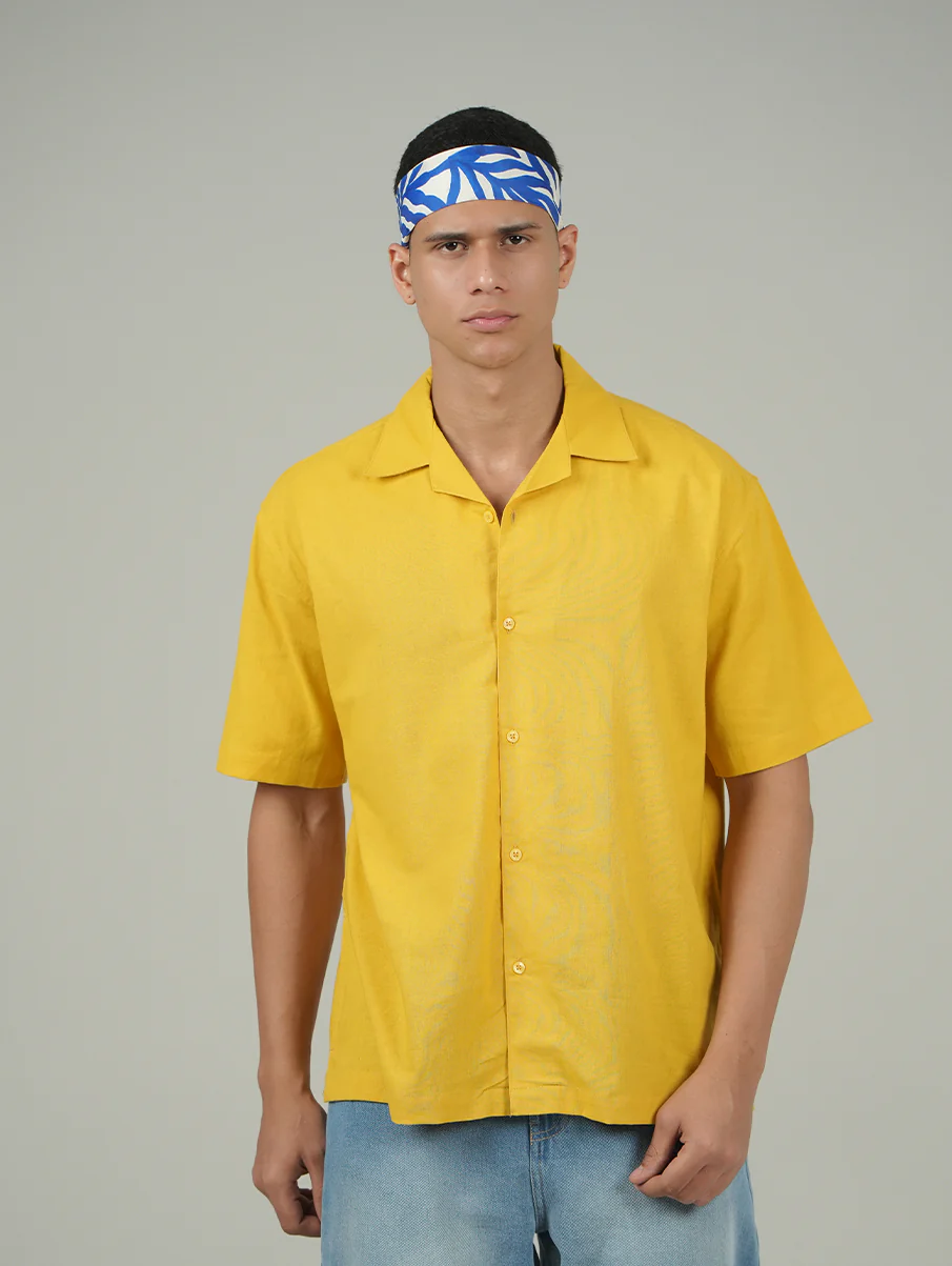 Yellow Cuban Collar Shirt – Loose Fit