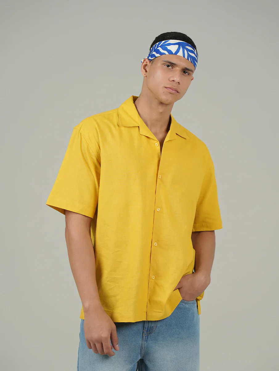 Yellow Cuban Collar Shirt – Loose Fit - Image 3