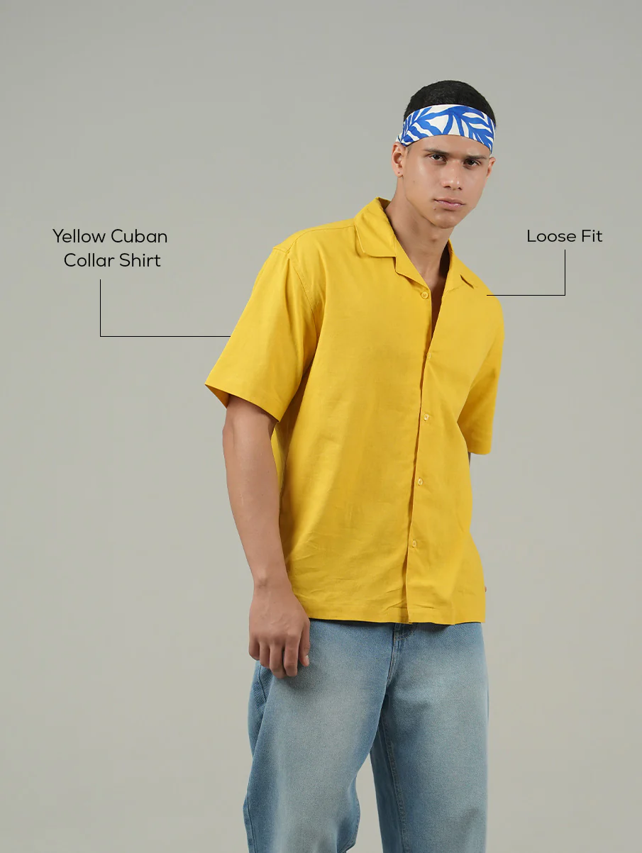 Yellow Cuban Collar Shirt – Loose Fit - Image 4