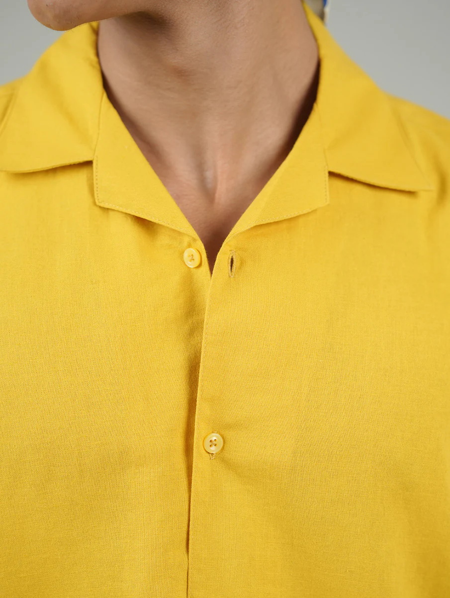 Yellow Cuban Collar Shirt – Loose Fit - Image 6